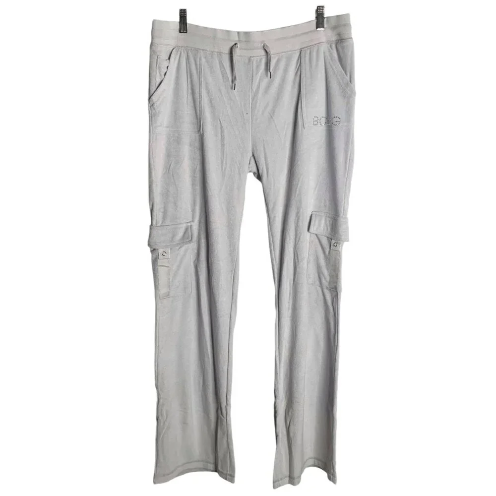 •SOLD•BCBGMAXAZRIA Silver Embellished Terry Cloth Wide Leg Track Pants NWT XL - Picture 1 of 8